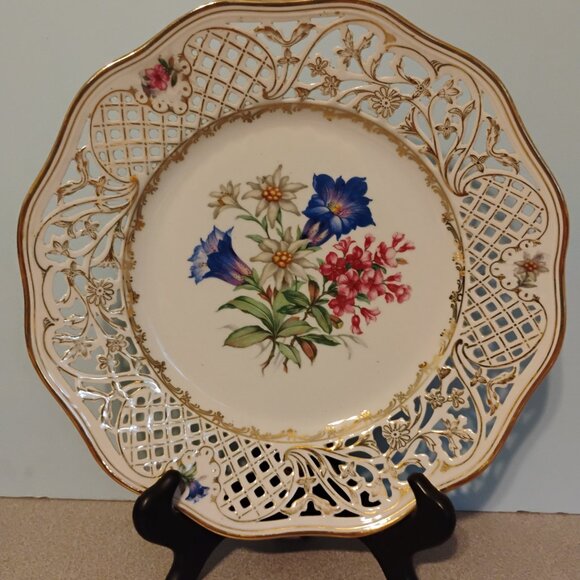 Schumann Germany Pierced Lace Round Plate, Floral Design, Vintage - Picture 3 of 4